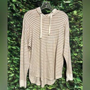 Abercrombie & Fitch Tan Knit Soft A&F Cozy Hooded Striped Sweater Junior Large